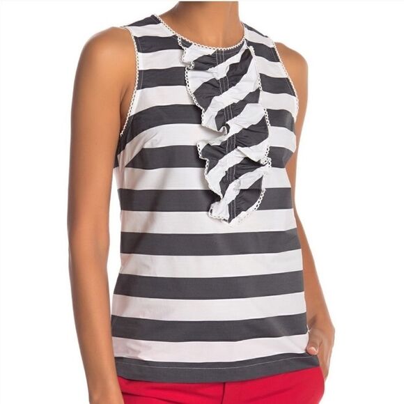 Trina Turk Evergreen Striped Ruffle Front Tank Top - Picture 1 of 6